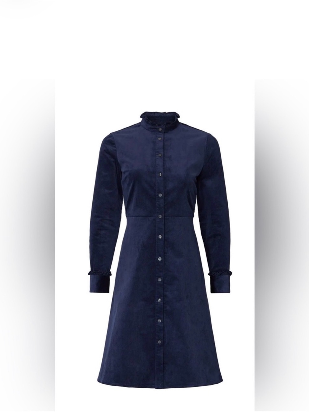 Draper James Ruched High-Neck Long Sleeve Navy Dress